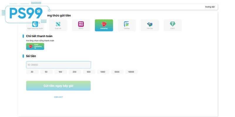 Đảm bảo quy trình nạp tiền PS99 sẽ được xử lý tốc độ