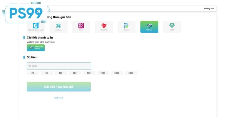 Một số quy định liên quan đến các giao dịch nạp tiền PS99
